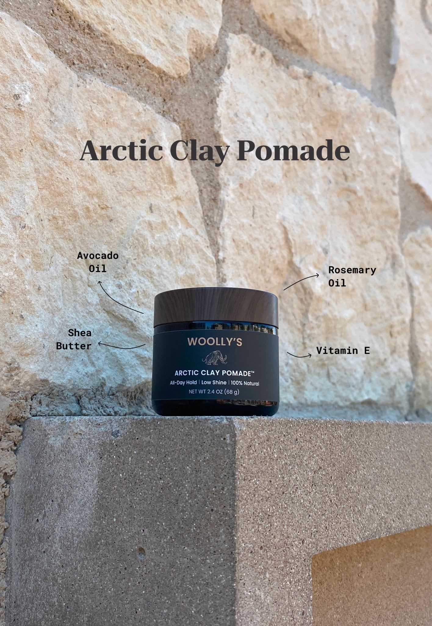 Arctic Clay Pomade with natural ingredients like avocado oil and rosemary oil, the best pomade for men seeking style and health.